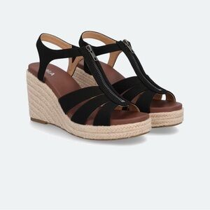 MIA Black Espadrille Zip Front Wedge Sandals